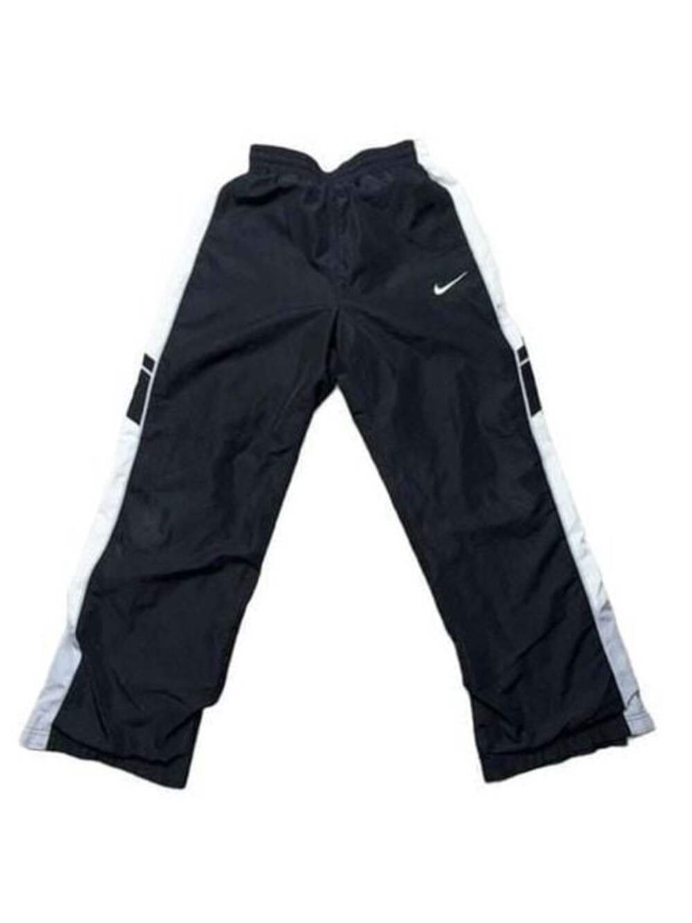 Vintage Nike Youth Nylon Windbreaker Track Pants Black and White with Ankle Zips